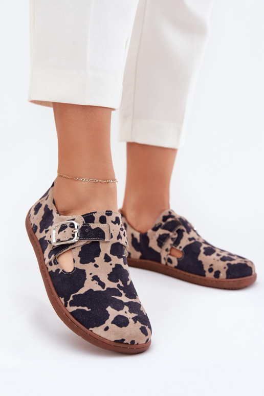 dalla pelle scamosciata scarpe Barefoot Femminile con fibbie Łaty Zazoo N1261 marrone-beige dalla pelle scamosciata scarpe Barefoot Femminile con fibbie Łaty Zazoo N1261 marrone-beige