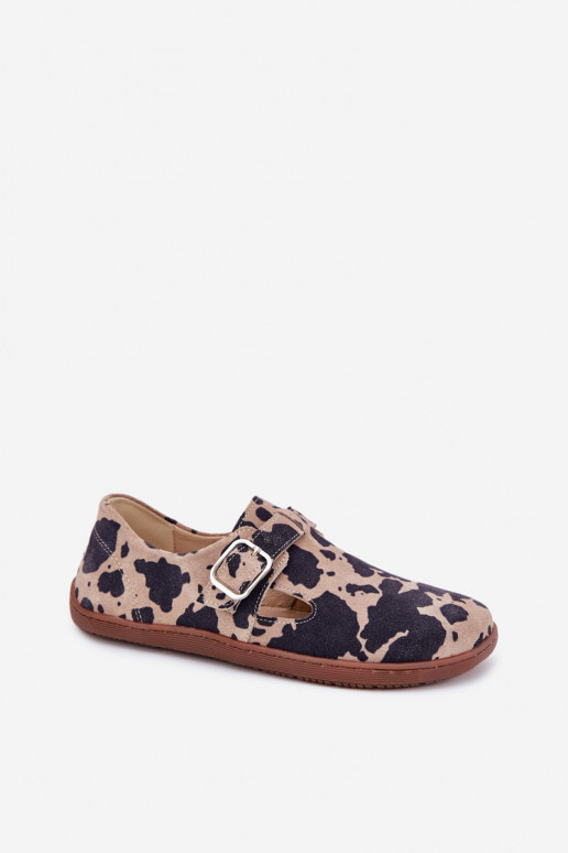 dalla pelle scamosciata scarpe Barefoot Femminile con fibbie Łaty Zazoo N1261 marrone-beige dalla pelle scamosciata scarpe Barefoot Femminile con fibbie Łaty Zazoo N1261 marrone-beige