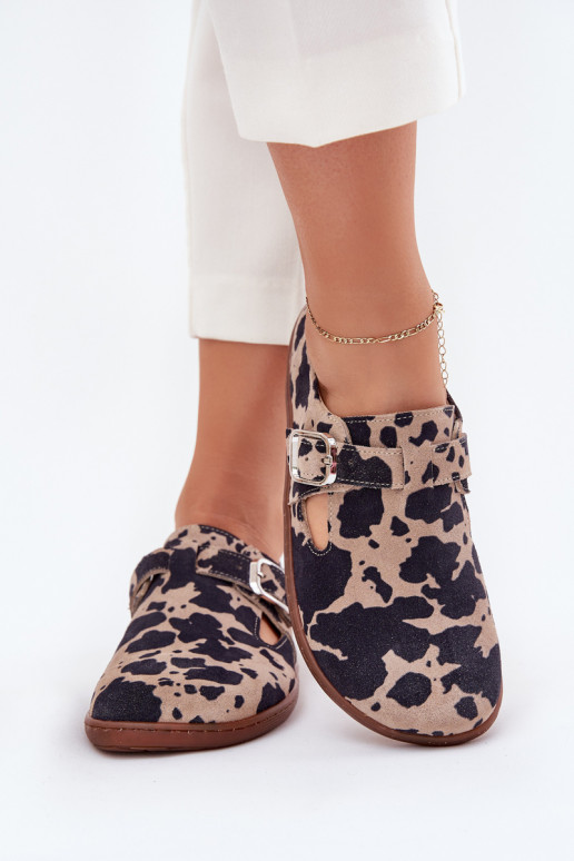 dalla pelle scamosciata scarpe Barefoot Femminile con fibbie Łaty Zazoo N1261 marrone-beige dalla pelle scamosciata scarpe Barefoot Femminile con fibbie Łaty Zazoo N1261 marrone-beige