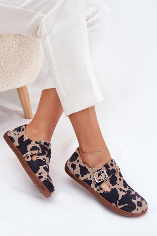 dalla pelle scamosciata scarpe Barefoot Femminile con fibbie Łaty Zazoo N1261 marrone-beige dalla pelle scamosciata scarpe Barefoot Femminile con fibbie Łaty Zazoo N1261 marrone-beige