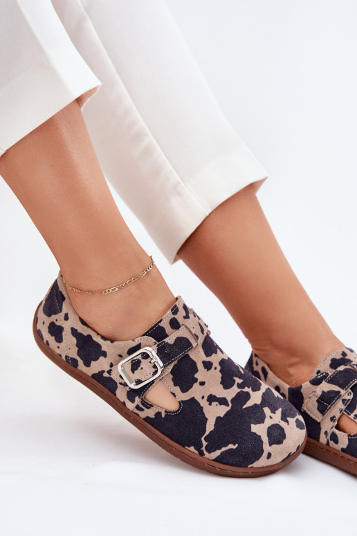 dalla pelle scamosciata scarpe Barefoot Femminile con fibbie Łaty Zazoo N1261 marrone-beige dalla pelle scamosciata scarpe Barefoot Femminile con fibbie Łaty Zazoo N1261 marrone-beige