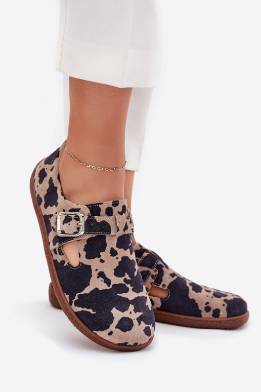 dalla pelle scamosciata scarpe Barefoot Femminile con fibbie Łaty Zazoo N1261 marrone-beige dalla pelle scamosciata scarpe Barefoot Femminile con fibbie Łaty Zazoo N1261 marrone-beige