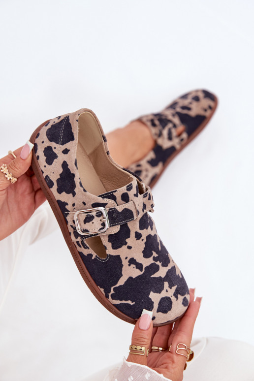 dalla pelle scamosciata scarpe Barefoot Femminile con fibbie Łaty Zazoo N1261 marrone-beige dalla pelle scamosciata scarpe Barefoot Femminile con fibbie Łaty Zazoo N1261 marrone-beige