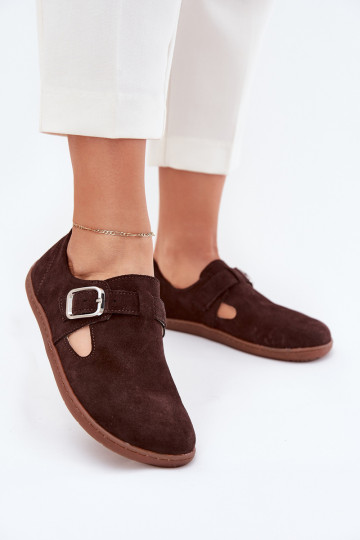 dalla pelle scamosciata scarpe Barefoot Femminile con fibbie Łaty Zazoo N1261 CzekoladoAe