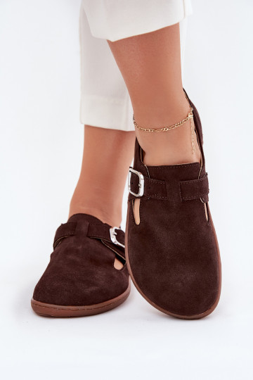 dalla pelle scamosciata scarpe Barefoot Femminile con fibbie Łaty Zazoo N1261 CzekoladoAe 2