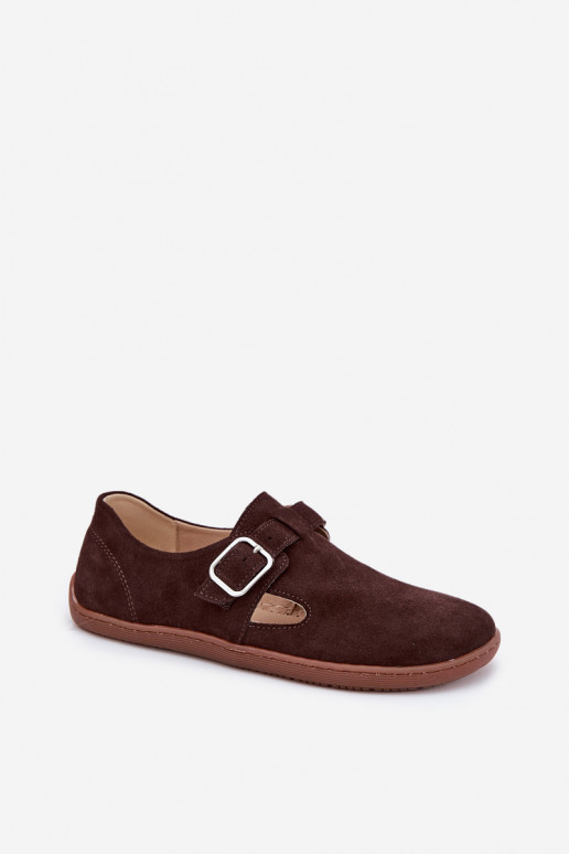 dalla pelle scamosciata scarpe Barefoot Femminile con fibbie Łaty Zazoo N1261 CzekoladoAe