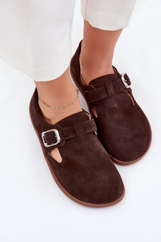 dalla pelle scamosciata scarpe Barefoot Femminile con fibbie Łaty Zazoo N1261 CzekoladoAe