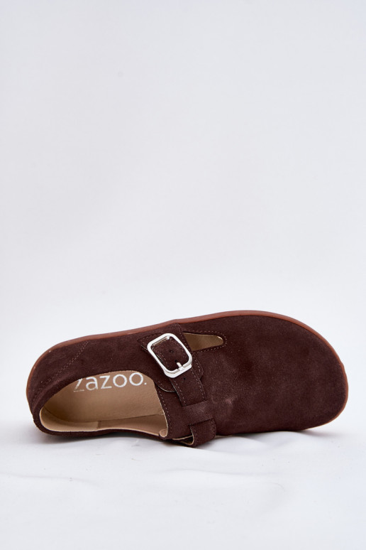 dalla pelle scamosciata scarpe Barefoot Femminile con fibbie Łaty Zazoo N1261 CzekoladoAe