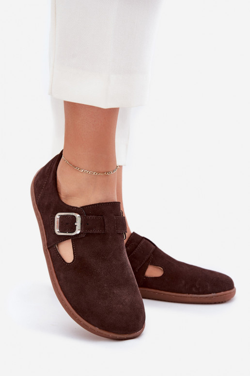 dalla pelle scamosciata scarpe Barefoot Femminile con fibbie Łaty Zazoo N1261 CzekoladoAe