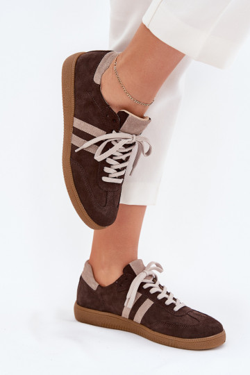 Scarpe sportive basse in pelle scamosciata color cioccolato per donna Zazoo N1068