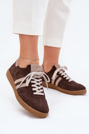 Scarpe sportive basse in pelle scamosciata color cioccolato per donna Zazoo N1068 2