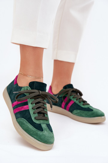 Scarpe sportive basse in pelle scamosciata color chaki per donna Zazoo N1068