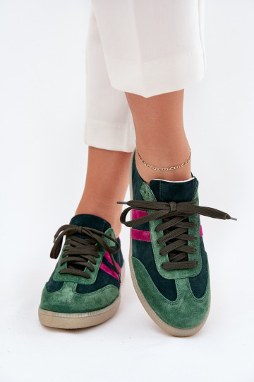 Scarpe sportive basse in pelle scamosciata color chaki per donna Zazoo N1068 2
