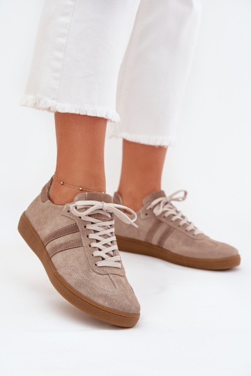 Scarpe sportive basse in suede da donna Zazoo N1068 color sabbia