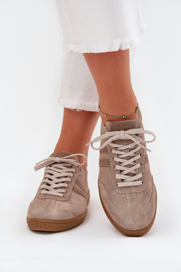 Scarpe sportive basse in suede da donna Zazoo N1068 color sabbia 2