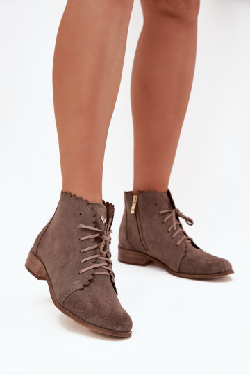 Stivaletti in suede con tacco largo Zazoo 2964 color sabbia