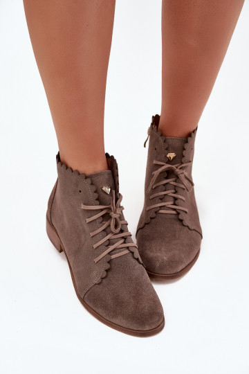 Stivaletti in suede con tacco largo Zazoo 2964 color sabbia 2
