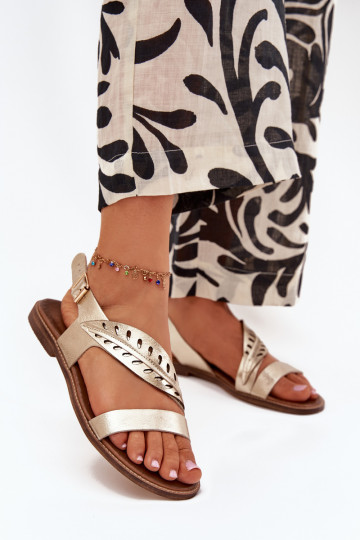 Sandali da donnaAbilitatoturalnej Skóry con tacchi larghi Zazoo 3564 colore dorato 2