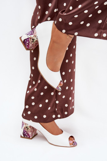 Scarpe in pelle con tacchi decorati Lejskis Shoes 2608/K color bianco