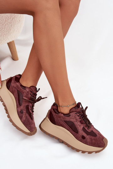 Pelle Scarpe modello sneakers con una piattaforma Femminile Big Star SS274625 HI-POLY SYSTEM Borgogna
