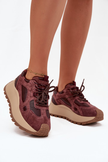 Pelle Scarpe modello sneakers con una piattaforma Femminile Big Star SS274625 HI-POLY SYSTEM Borgogna 2