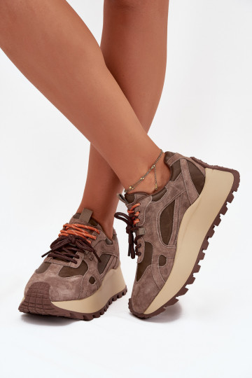 Pelle Scarpe modello sneakers con una piattaforma Femminile Big Star SS274627 HI-POLY SYSTEM beige