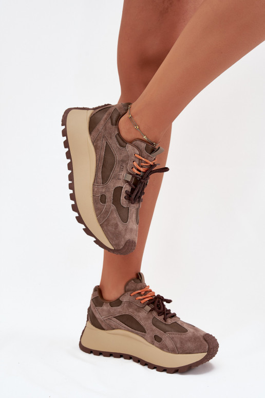 Pelle Scarpe modello sneakers con una piattaforma Femminile Big Star SS274627 HI-POLY SYSTEM beige