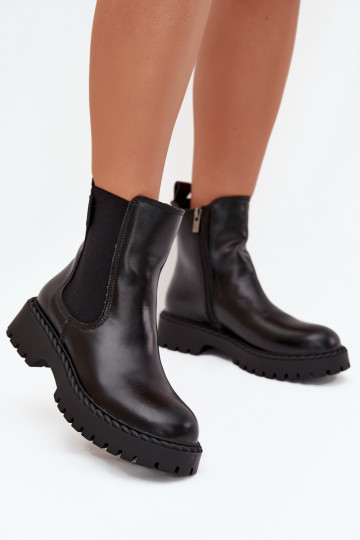 Stivaletti caldi in pelle da donna Big Star OO274109, neri 2