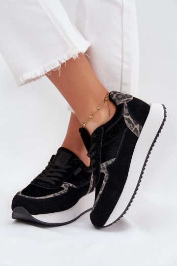 Sneakers in camoscio da donna Big Star OO274A312 HI-POLY SYSTEM, nere con motivo in pelliccia di leopardo 2