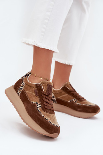 Sneakers in camoscio da donna Big Star OO274A313 HI-POLY SYSTEM, marroni con motivo in pelliccia di leopardo 2