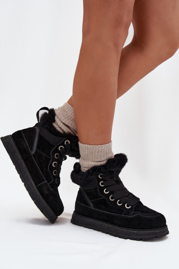 Stivali da neve in camoscio da donna con piattaforma e pelliccia Big Star SS274369, neri