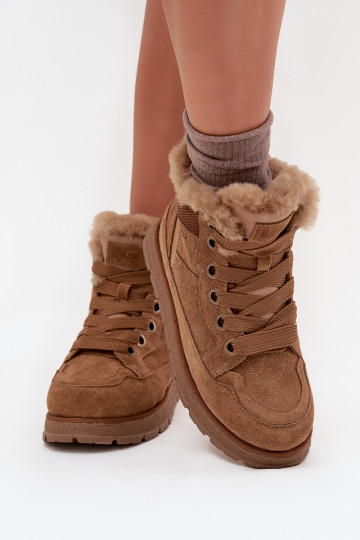 Stivali da neve in camoscio da donna con piattaforma e pelliccia Big Star SS274370, marroni 2