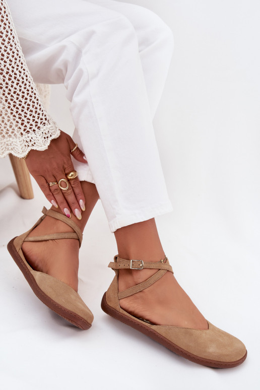 Ballerine in camoscio Femminile Barefoot con strisce Zazoo 191 beige Ballerine in camoscio Femminile Barefoot con strisce Zazoo 191 beige