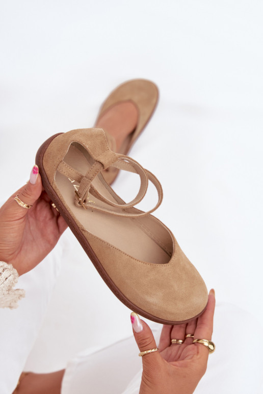 Ballerine in camoscio Femminile Barefoot con strisce Zazoo 191 beige Ballerine in camoscio Femminile Barefoot con strisce Zazoo 191 beige