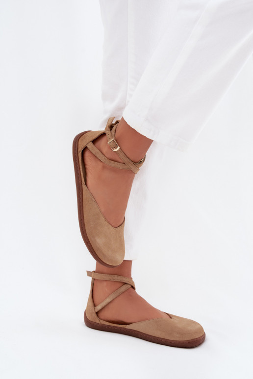 Ballerine in camoscio Femminile Barefoot con strisce Zazoo 191 beige Ballerine in camoscio Femminile Barefoot con strisce Zazoo 191 beige