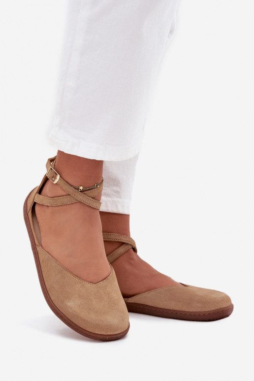 Ballerine in camoscio Femminile Barefoot con strisce Zazoo 191 beige Ballerine in camoscio Femminile Barefoot con strisce Zazoo 191 beige