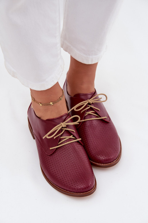 Pelle scarpe Femminile Stile elegante con lacci Zazoo 4238 Borgogna