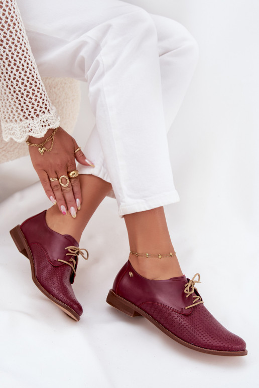 Pelle scarpe Femminile Stile elegante con lacci Zazoo 4238 Borgogna