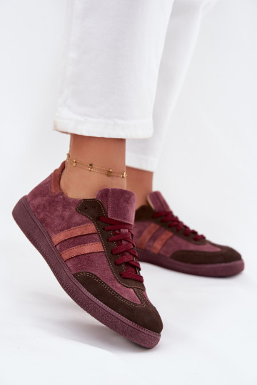 Scarpe sportive basse in camoscio da donna Zazoo N1068 bordeaux