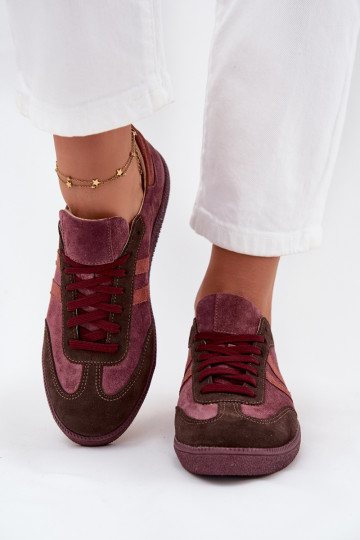 Zazoo N1068 dalla pelle scamosciata Basso Scarpe modello sneakers Femminile Borgogna 2