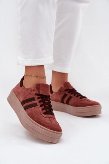 Zazoo N1068S2 Scarpe modello Sneakers in camoscio con una piattaforma colore marrone
