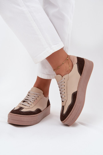 Scarpe sportive in pelle con plateau da donna Zazoo N1269S2 sabbia
