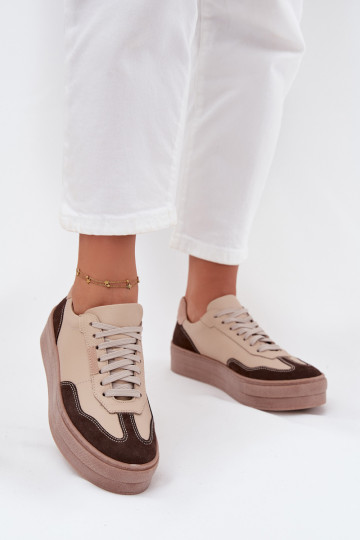 Scarpe sportive in pelle con plateau da donna Zazoo N1269S2 sabbia 2