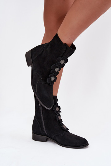 Scarpe in camoscio da donna con motivi floreali Zazoo 3085 nere
