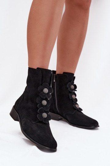 Scarpe in camoscio da donna con motivi floreali Zazoo 3085 nere 2