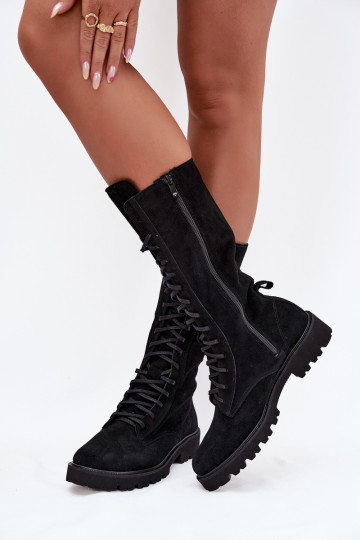 Scarpe scamosciate Con un pizzo Metà polpaccio Zazoo 3103 colore nero