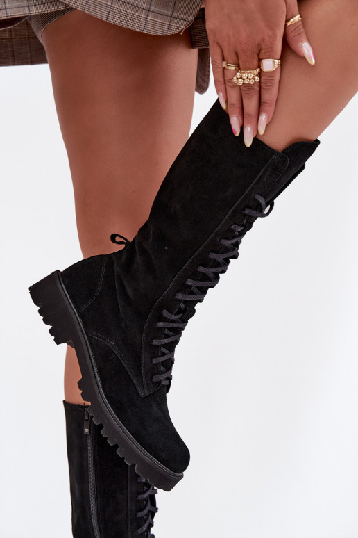 Scarpe scamosciate Con un pizzo Metà polpaccio Zazoo 3103 colore nero