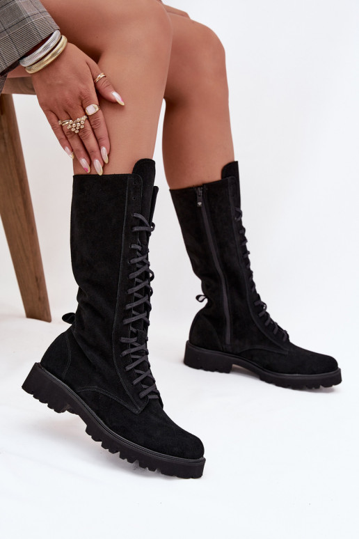 Scarpe scamosciate Con un pizzo Metà polpaccio Zazoo 3103 colore nero