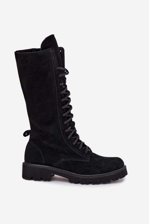 Scarpe scamosciate Con un pizzo Metà polpaccio Zazoo 3103 colore nero