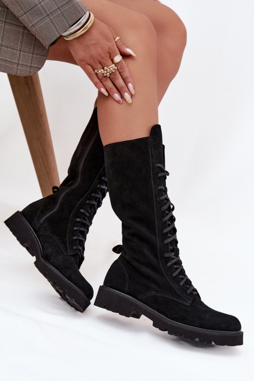 Scarpe scamosciate Con un pizzo Metà polpaccio Zazoo 3103 colore nero